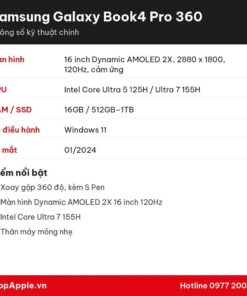Thông số kỹ thuật Samsung Galaxy Book4 Pro 360