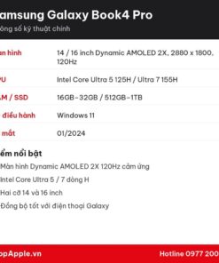 Thông số kỹ thuật Samsung Galaxy Book4 Pro