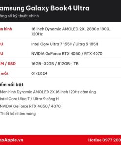 Thông số kỹ thuật Samsung Galaxy Book4 Ultra
