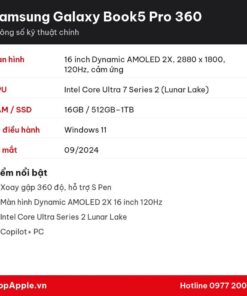 Thông số kỹ thuật Samsung Galaxy Book5 Pro 360