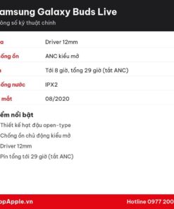Thông số kỹ thuật Samsung Galaxy Buds Live