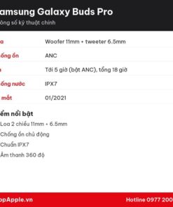 Thông số kỹ thuật Samsung Galaxy Buds Pro