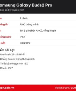 Thông số kỹ thuật Samsung Galaxy Buds2 Pro
