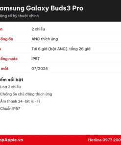 Thông số kỹ thuật Samsung Galaxy Buds3 Pro