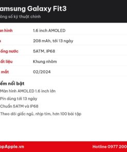Thông số kỹ thuật Samsung Galaxy Fit3