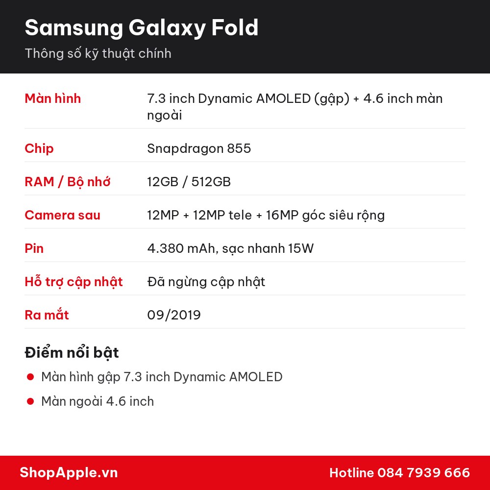 Thông số kỹ thuật Samsung Galaxy Fold