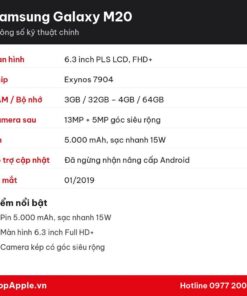 Thông số kỹ thuật Samsung Galaxy M20