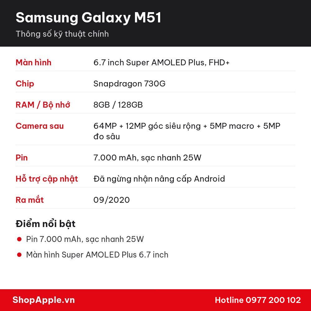 Thông số kỹ thuật Samsung Galaxy M51