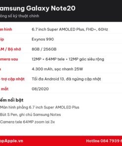 Thông số kỹ thuật Samsung Galaxy Note20