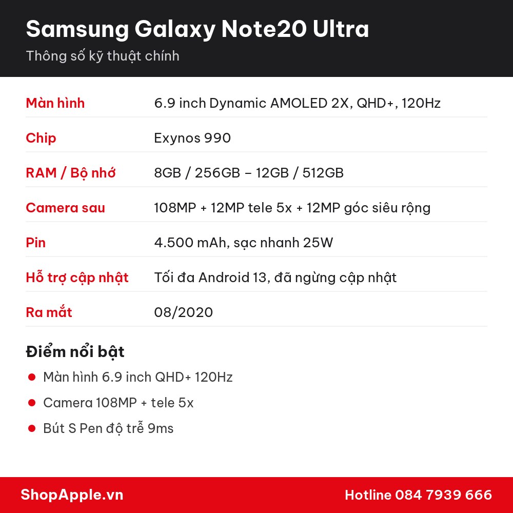 Thông số kỹ thuật Samsung Galaxy Note20 Ultra