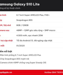 Thông số kỹ thuật Samsung Galaxy S10 Lite
