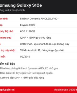 Thông số kỹ thuật Samsung Galaxy S10e
