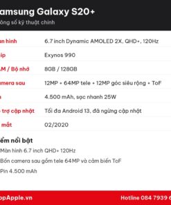 Thông số kỹ thuật Samsung Galaxy S20+