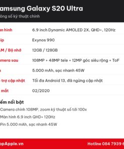 Thông số kỹ thuật Samsung Galaxy S20 Ultra