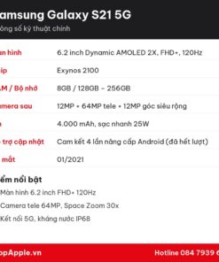 Thông số kỹ thuật Samsung Galaxy S21 5G