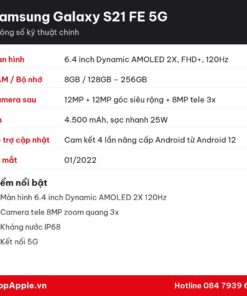 Thông số kỹ thuật Samsung Galaxy S21 FE 5G