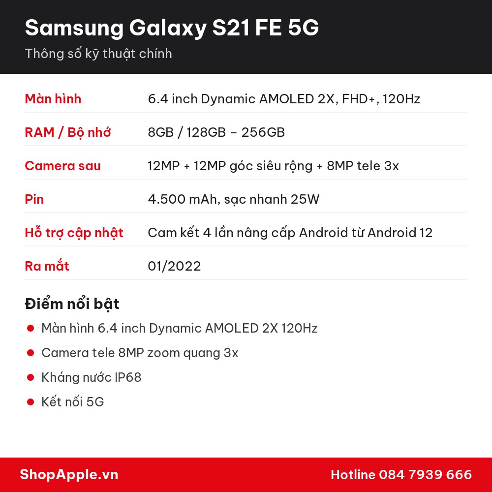 Thông số kỹ thuật Samsung Galaxy S21 FE 5G