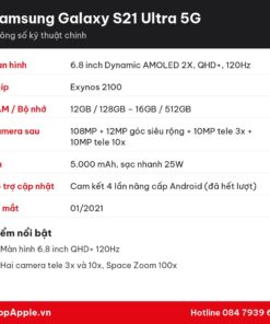 Thông số kỹ thuật Samsung Galaxy S21 Ultra 5G