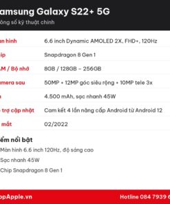 Thông số kỹ thuật Samsung Galaxy S22+ 5G