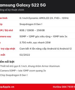 Thông số kỹ thuật Samsung Galaxy S22 5G