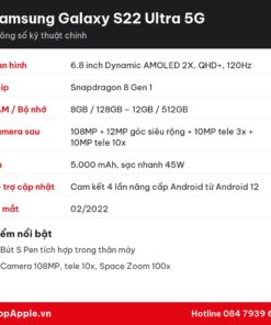 Thông số kỹ thuật Samsung Galaxy S22 Ultra 5G