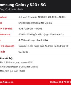 Thông số kỹ thuật Samsung Galaxy S23+ 5G