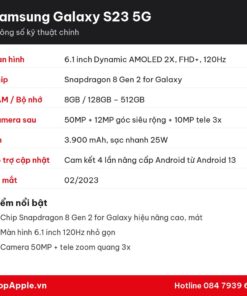Thông số kỹ thuật Samsung Galaxy S23 5G