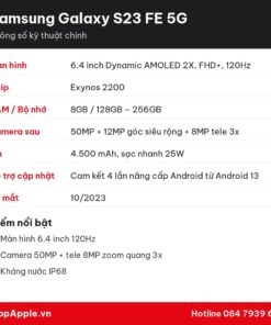 Thông số kỹ thuật Samsung Galaxy S23 FE 5G