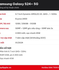 Thông số kỹ thuật Samsung Galaxy S24+ 5G