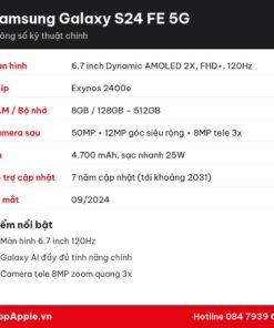 Thông số kỹ thuật Samsung Galaxy S24 FE 5G