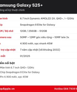 Thông số kỹ thuật Samsung Galaxy S25+