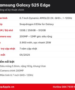 Thông số kỹ thuật Samsung Galaxy S25 Edge