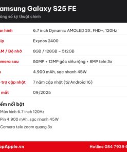 Thông số kỹ thuật Samsung Galaxy S25 FE