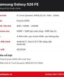 Thông số kỹ thuật Samsung Galaxy S26 FE