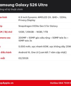Thông số kỹ thuật Samsung Galaxy S26 Ultra