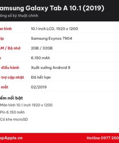 Thông số kỹ thuật Samsung Galaxy Tab A 10.1 (2019)