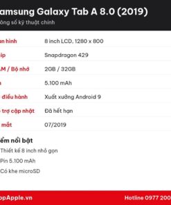 Thông số kỹ thuật Samsung Galaxy Tab A 8.0 (2019)