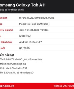 Thông số kỹ thuật Samsung Galaxy Tab A11