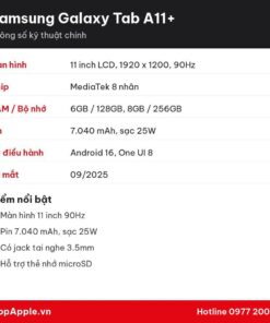 Thông số kỹ thuật Samsung Galaxy Tab A11+