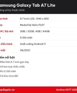 Thông số kỹ thuật Samsung Galaxy Tab A7 Lite