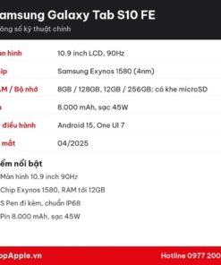 Thông số kỹ thuật Samsung Galaxy Tab S10 FE