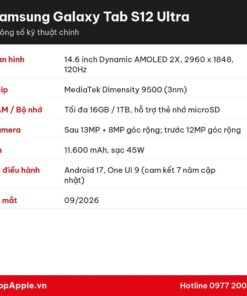 Thông số kỹ thuật Samsung Galaxy Tab S12 Ultra