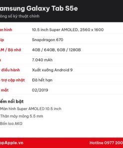 Thông số kỹ thuật Samsung Galaxy Tab S5e