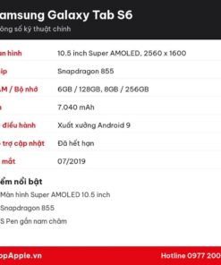 Thông số kỹ thuật Samsung Galaxy Tab S6