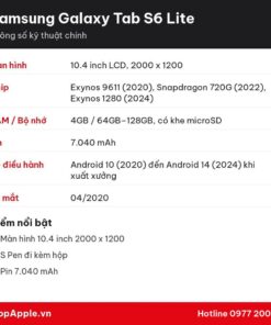 Thông số kỹ thuật Samsung Galaxy Tab S6 Lite