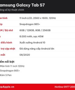 Thông số kỹ thuật Samsung Galaxy Tab S7