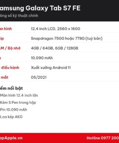 Thông số kỹ thuật Samsung Galaxy Tab S7 FE