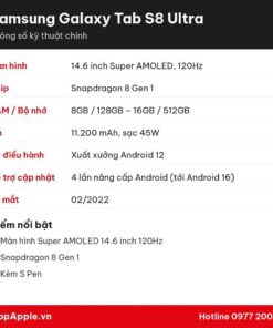 Thông số kỹ thuật Samsung Galaxy Tab S8 Ultra