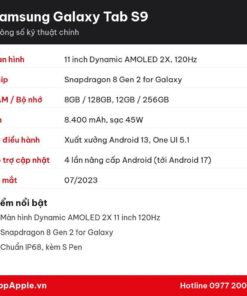 Thông số kỹ thuật Samsung Galaxy Tab S9