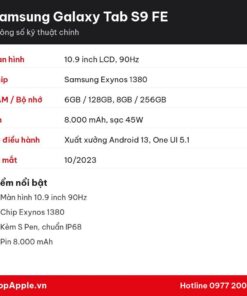 Thông số kỹ thuật Samsung Galaxy Tab S9 FE